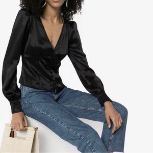 Reformation Cadence Black Silk Top